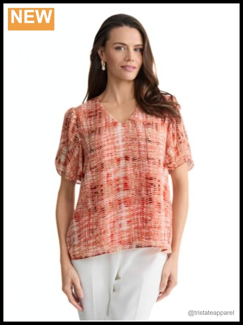 Kasper Tulip Sleeve Jewel Neck Printed Blouse Women's Top 100% Polyester